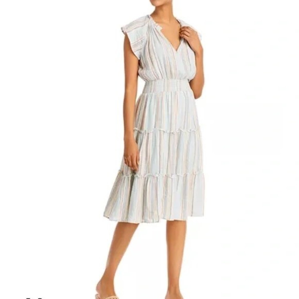 Rails Amellia Sag Harbour Stripe Linen Blend Tiered Midi Dress‎ Large